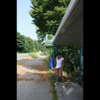 Pic #1 Nude Girlfriend on heels:&nbsp;Tina At The Bus Stop