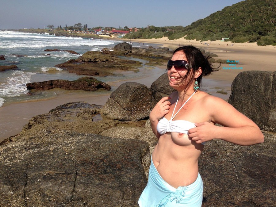 Pic #1 Shy Beach - Beach, Brunette, Dressed, Medium Tits, Natural Tits