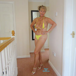 Pic #1 Linda Erotically In Yellow Bikini And Heels - High Heels Amateurs, Blonde, Bikini Voyeur, Big Tits, Mature