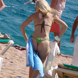 Pic #1 Green Thong - Beach, Bikini Voyeur, Blonde