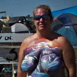 Pic #1 BBW Big Painted Tits Naked At A Biker Rally - Bbw, Big Tits, Outdoors, Amateur