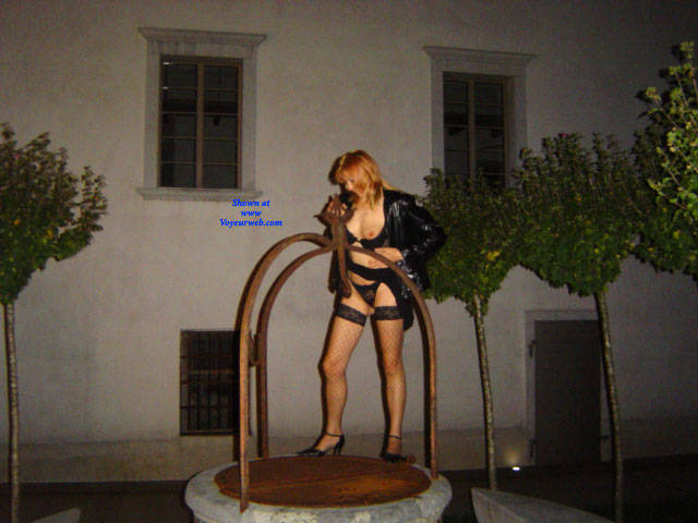 Pic #1 A Walk In The Old Town Castle - Lingerie, Outdoors, Redhead, High Heels Amateurs, Stockings Pics