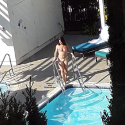 Girl At Pool Voy'd From Room - Brunette, Outdoors, Bikini Voyeur