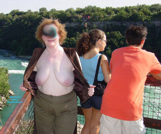 Pic #1 Flashing Jean - Big Tits, Public Exhibitionist, Flashing, Outdoors, Redhead, Amateur, Public Place