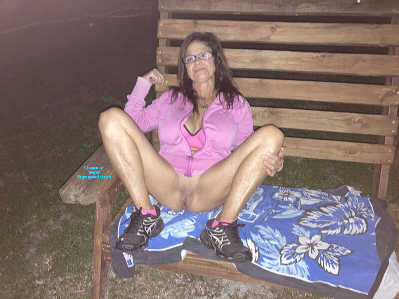 Pic #1 Camping fun  - Brunette, Legs Spread Wide Open, Outdoors, Pussy, Shaved, Pantieless Wives, Wife/wives