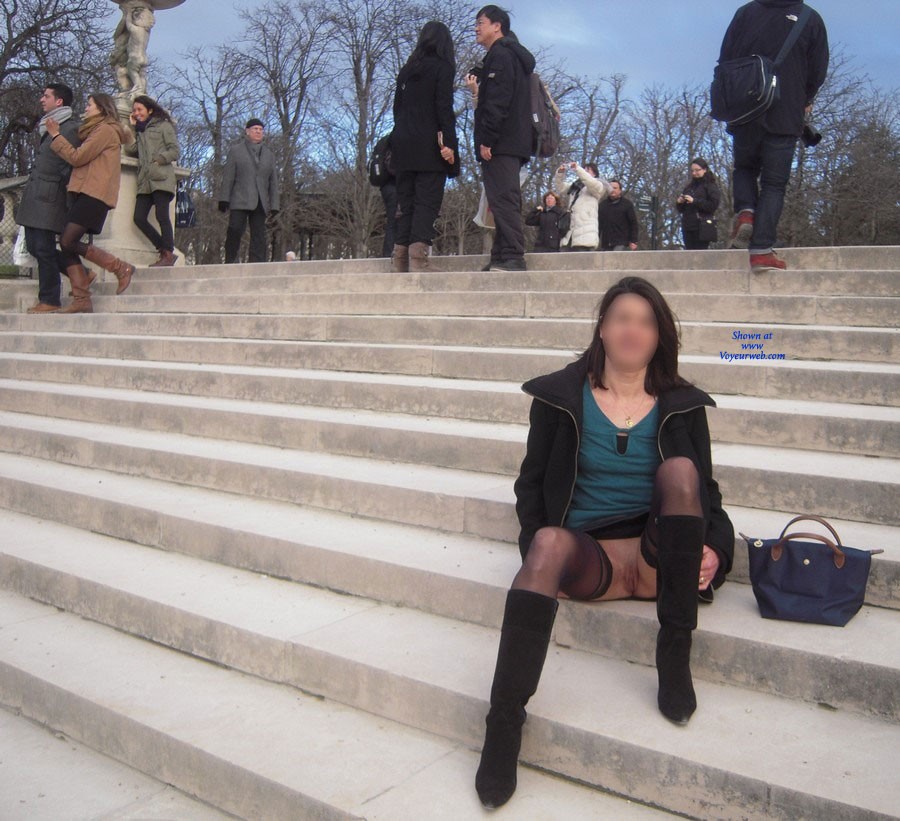 Pic #1 Nadia Flashing Her Pussy in Paris - Flashing, Public Exhibitionist, Public Place